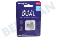 Integral INFD64GB360CDL3.0  360-C Dual Typer-C & USB3.0 Flash Drive 64 GB geschikt voor o.a. USB-C & USB3.0 Flash Drive