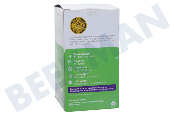 Alternatief  DA29-00003A Waterfilter Amerikaanse koelkasten, let op! past niet op DA29-00003F