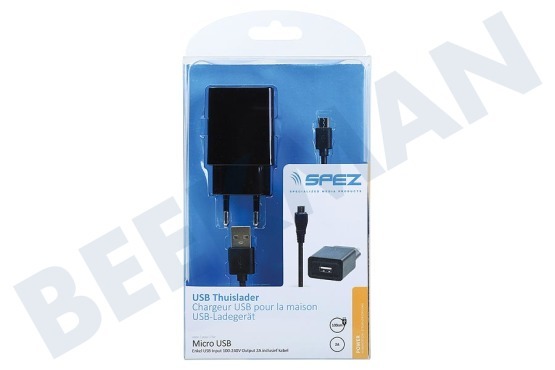 Lenco  USB Thuislader Micro USB 2A inclusief kabel 100cm