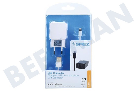 Spez  USB Duo Thuislader Apple Lightning inclusief kabel 100cm