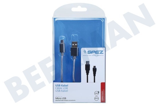 Spez  USB Kabel Micro USB, Metal, Grijs, 100cm