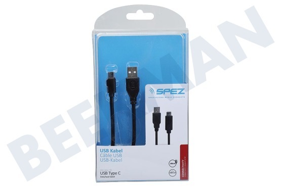 Universeel  USB Kabel Type A naar Type C 180cm Zwart