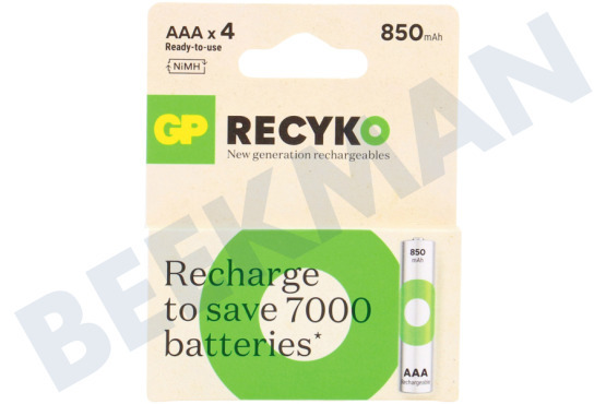 GP  LR03 ReCyko+ AAA 850 - 4 oplaadbare batterijen