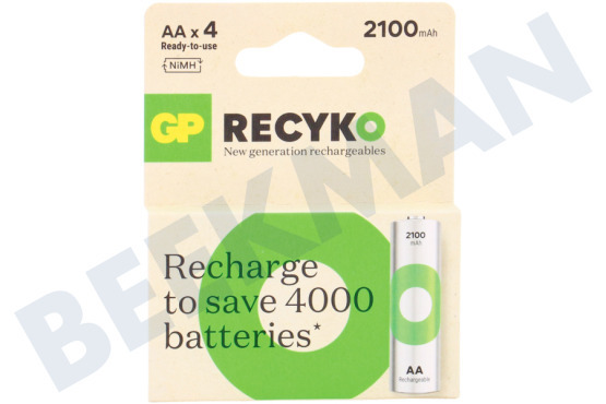 GP  LR6 ReCyko+ AA 2100 - 4 oplaadbare batterijen