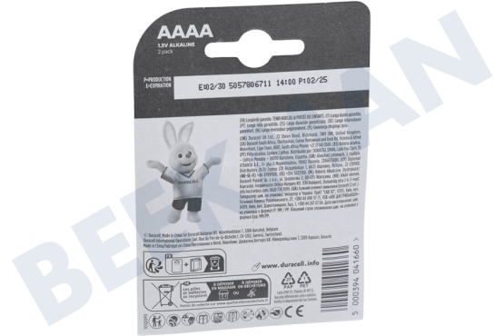 Duracell  Batterie AAAA Alkaline Long Life, Blister mit 2 Stück