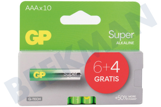 GP  LR03 AAA batterij GP Super Alkaline Multipack 1,5V 6+4 Gratis