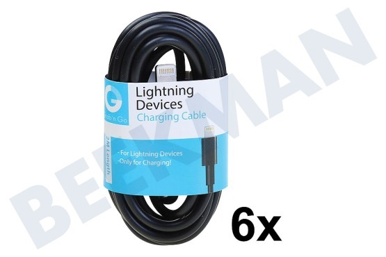 Grab 'n Go  USB Kabel Apple Lightning, Zwart, 200cm