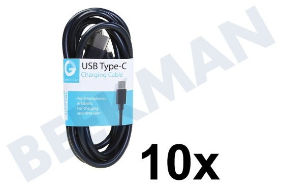 Grab 'n Go  USB Kabel USB Type C male naar USB Type A male, Zwart 1m