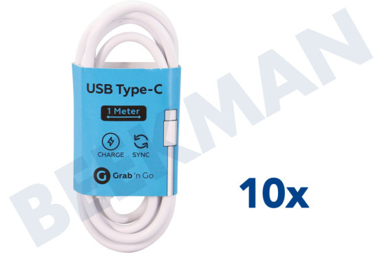 Universeel  USB Kabel USB Type C male naar USB Type A male, Wit 1m
