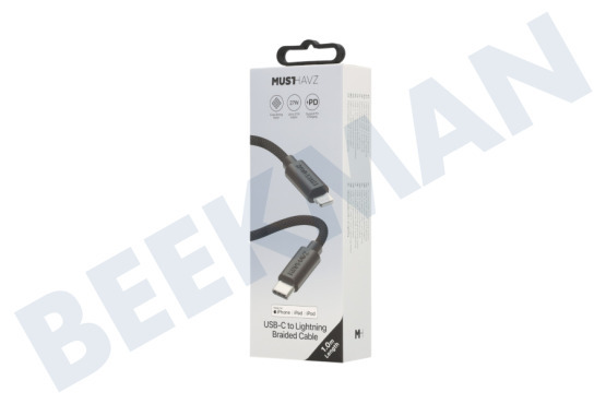 Musthavz  MHBRCABUSBLIGHTB Musthavz USB-C to Lightning Braided Cable 1.0 meter, zw