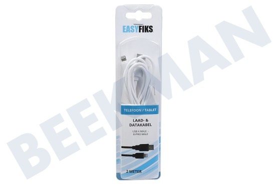 Easyfiks  8-pin USB laad en data kabel 200cm Wit