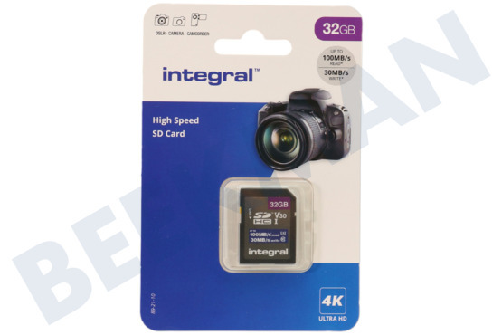 Integral  INSDH32G-100V30 High Speed SD Kaart 32GB 100 MB/S SDHC/XC V30 UHS-I U3