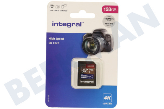 Integral  INSDX128G-100V30 High Speed SD Kaart 128GB 100 MB/S SDHC/XC V30 UHS-I U3