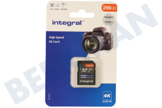 Integral  INSDX256G-100V30 High Speed SD Kaart 256GB 100 MB/S SDHC/XC V30 UHS-I U3