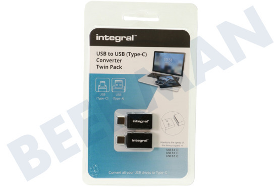 Integral  INADUSB3.0ATOCTW USB -> USB Type-C Converter, Twin Pack