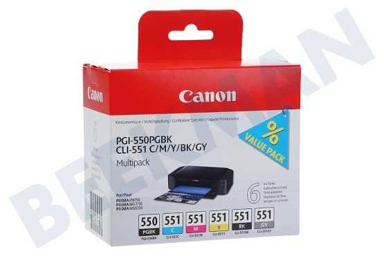 Canon  Inktcartridge PGI 550 CLI 551 Multipack BK/BK/GY/C/M/Y