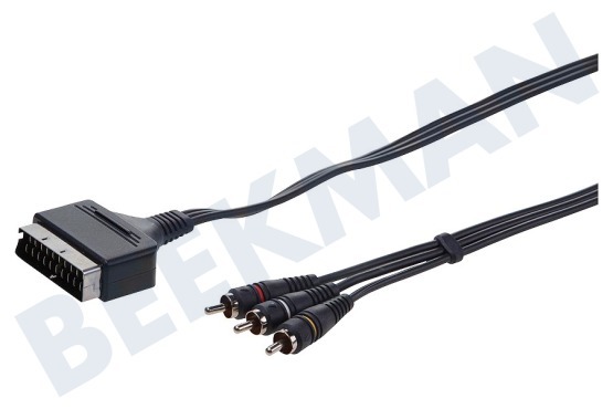 Easyfiks  Scart Kabel 21p Male <- 3x Tulp RCA Male, 2.5 Meter