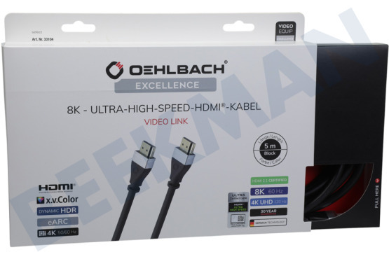 Oehlbach  D1C33104 Excellence Ultra-High-Speed HDMI 2.1 kabel, 5 Meter
