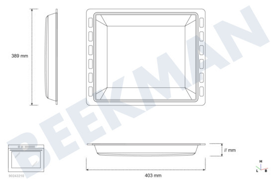 Ariston-Blue Air Oven-Magnetron 78391, C00078391 Bakblik 403x389mm -emaille-